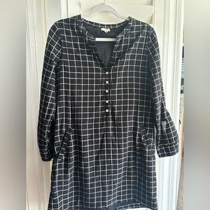 Soft Joie Black White Plaid Eguine Cotton Shirt Dress Long Sleeve Button Down S